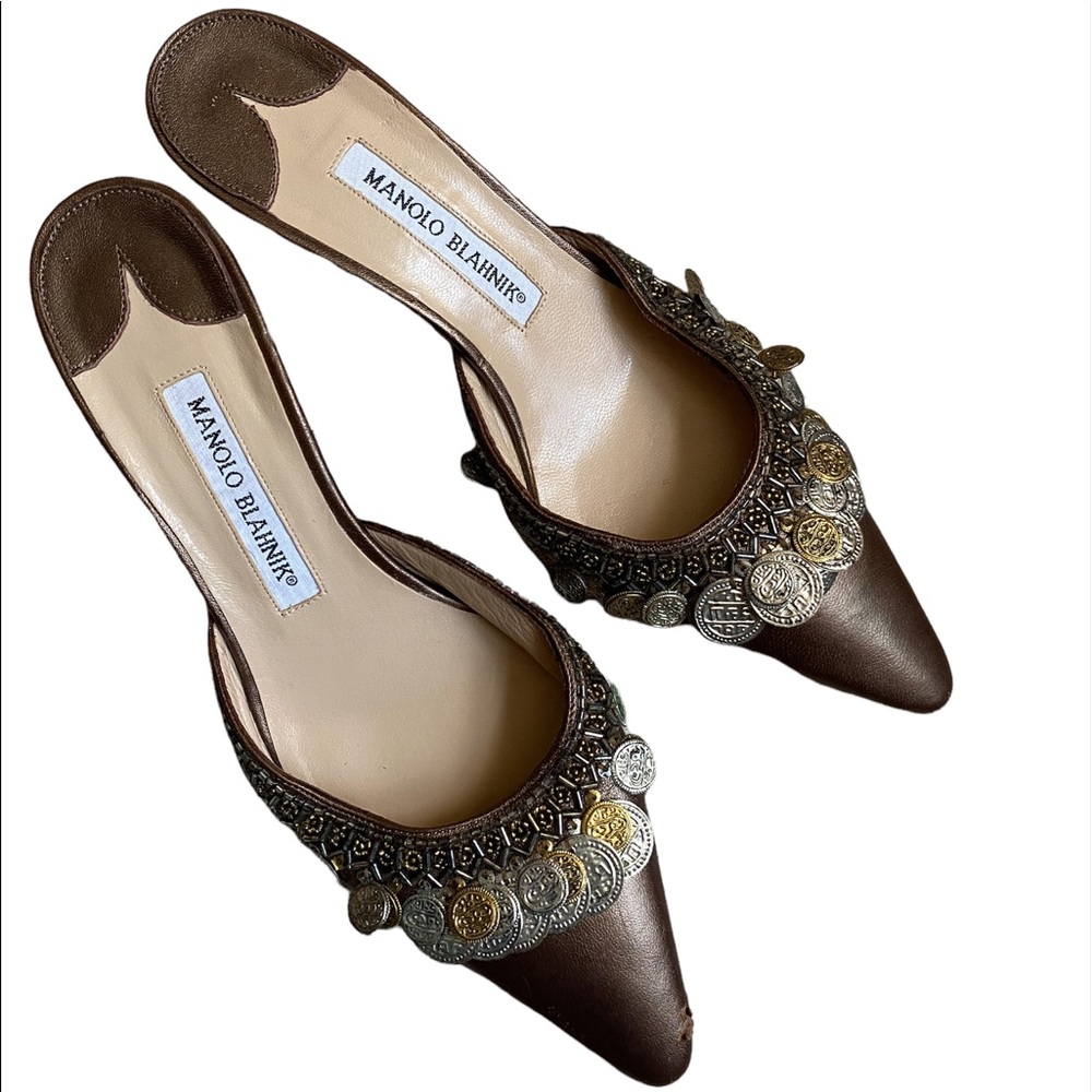 Vintage Manolo Blahnik Bronze Kitten Heel